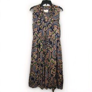 Anthropologie Elmira Ruffled Midi Dress Paisley Print Tiered V-Neck Womens Sz 10